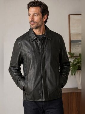 Marc New York - Andrew Marc Black Soft Genuine Leather Full Zip  Jacket | Size L